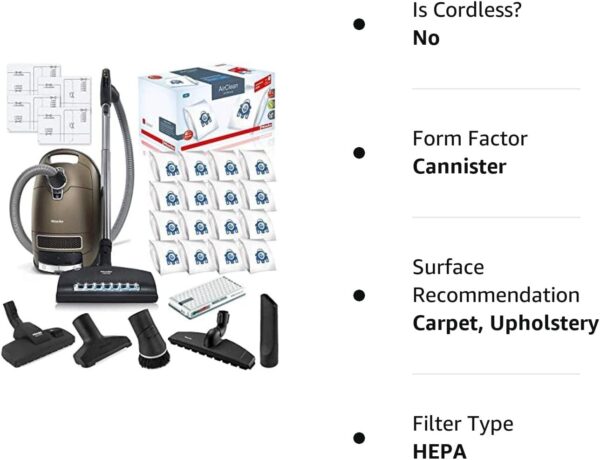 Miele Complete C3 Brilliant Canister HEPA Vacuum Cleaner + SEB-236 Powerhead Bundle - Includes Performance Pack 16 Type GN AirClean Genuine FilterBags + Genuine AH50 HEPA Filter
