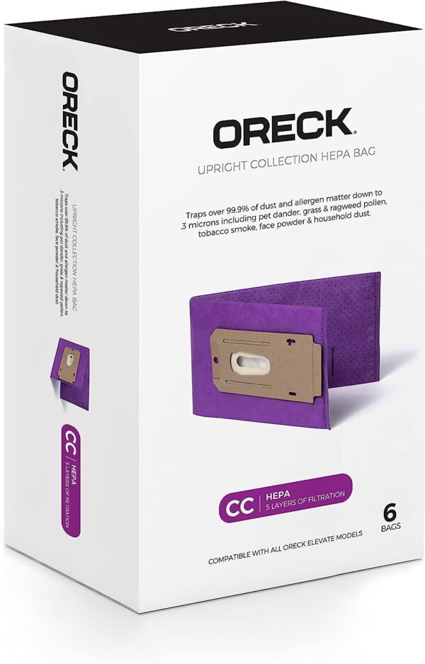 Oreck Type CC HEPA Upright Vacuum Cleaner Bag, AK1CC6H, 6-Pack, Purple