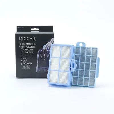 Riccar RF19G HEPA media and granulated charcoal filter set for Prima Power Team and straight suction canister vacuum cleaners.
