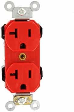 Leviton M5362-SR Lev-Lok Modular Wiring Device 20-Amp, 125-Volt, Narrow Body Duplex Receptacle, Straight Blade, Fed Spec Commercial Grade, Self Grounding, Red - Electrical Outlets