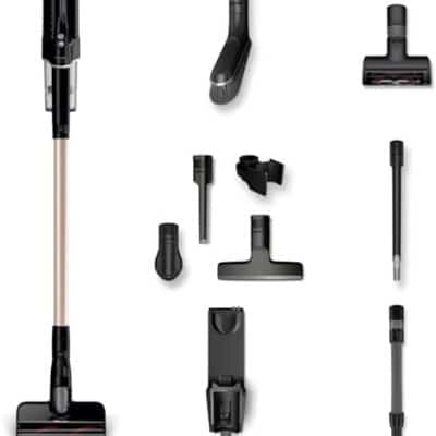 Miele Duoflex Total Care Vacuum Cleaner, Cordless and Bagless Multi-Use, Multi-Floor Flexible Stick Vacuum with 4 Attachable Brushes and Accessories, in Obsidian Black / Rose Gold