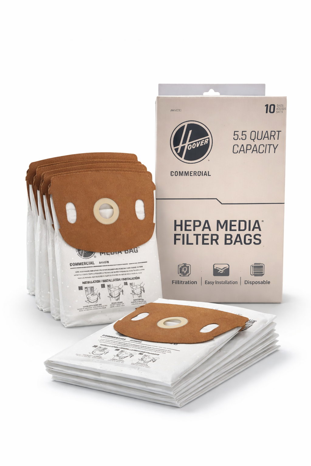 Hoover Commercial HEPA Media Filter Bags 10 Pack 5.5 Quart for CH90600 CH91600 vacuum cleaners
