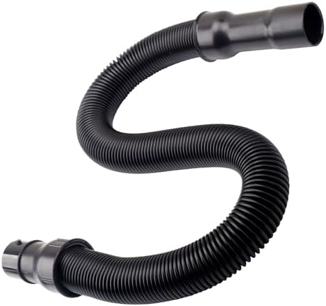 Flexible black corrugated vacuum hose with metal connectors at both ends.