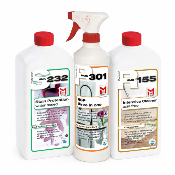 HMK M521 Natural Stone Care Set – Water Based – 3 Step Natural Stone Cleaning, Care & Protection Kit
